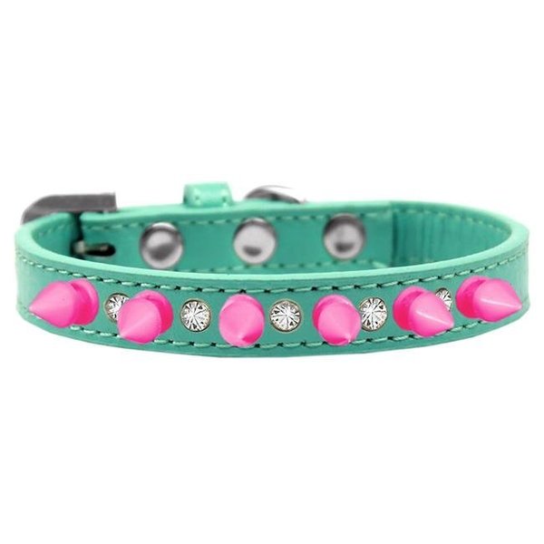 Mirage Pet Mirage Pet 625-BPK AQ12 Crystal & Bright Pink Spikes Dog Collar; Aqua - Size 12 625-BPK AQ12